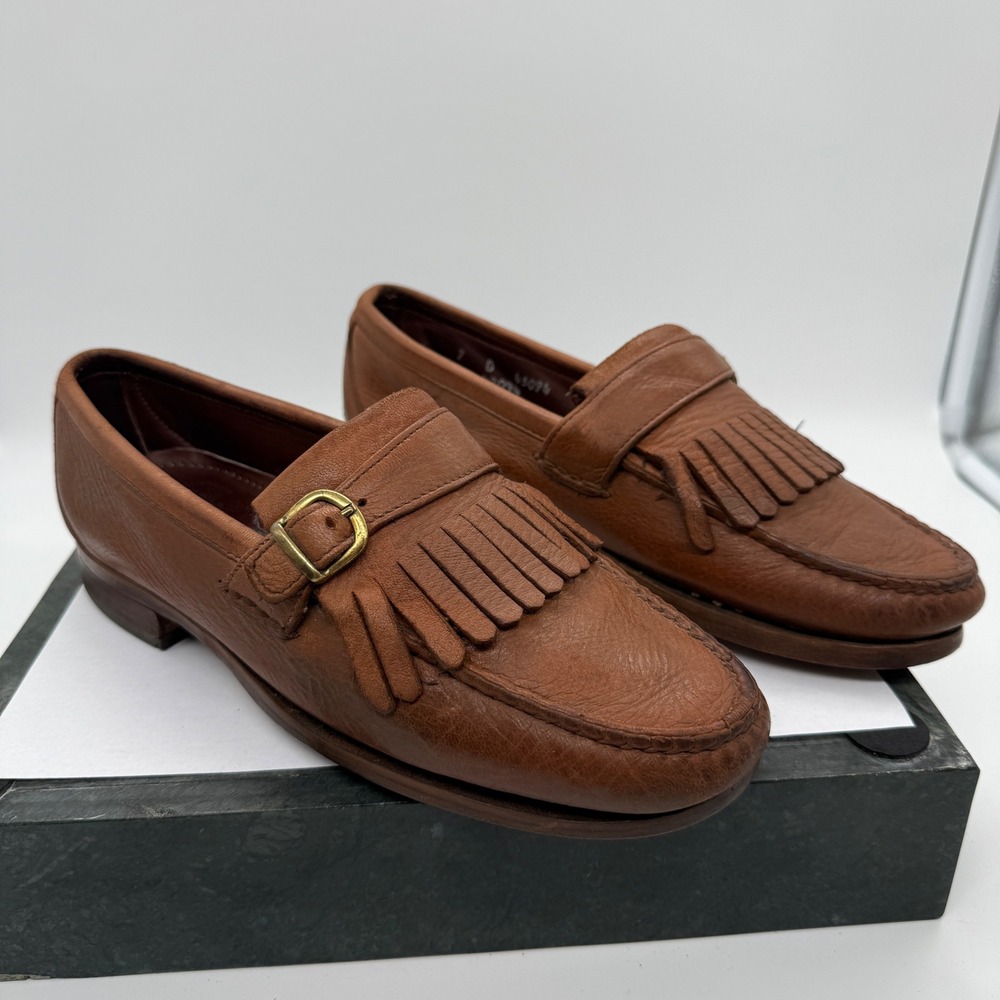 Allen Edmonds Woodville Loafers Men's 7 D Brown Leather Kiltie Buckle Made USA